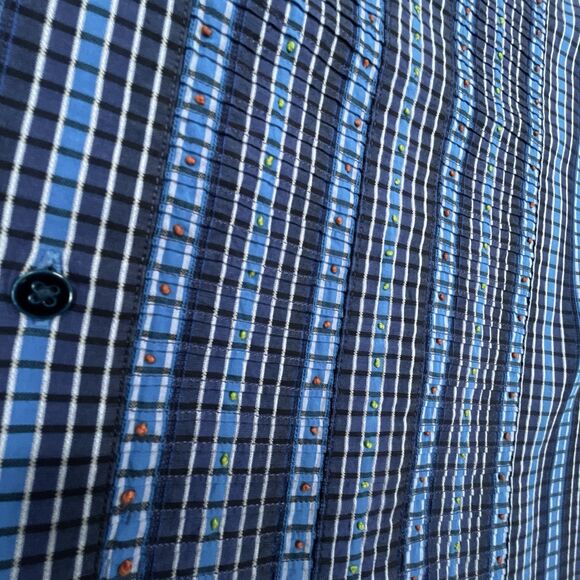 Robert Graham Shirt Mens Large L Blue 3D Texture Flip Cuff Collar Long Sleeve - Picture 12 of 13